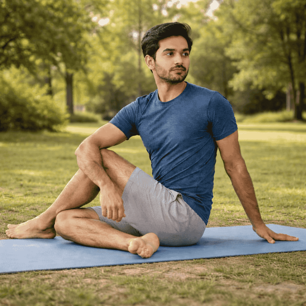 guy stretching in garden